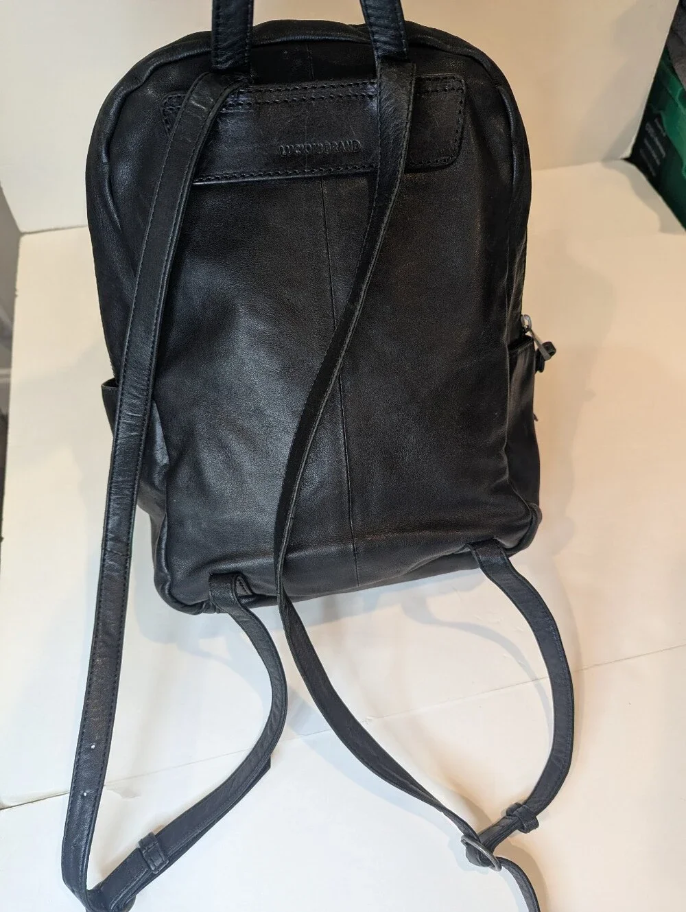 Lucky Brand Black Leather Backpack Adjustable Straps Classic Silver Hardware